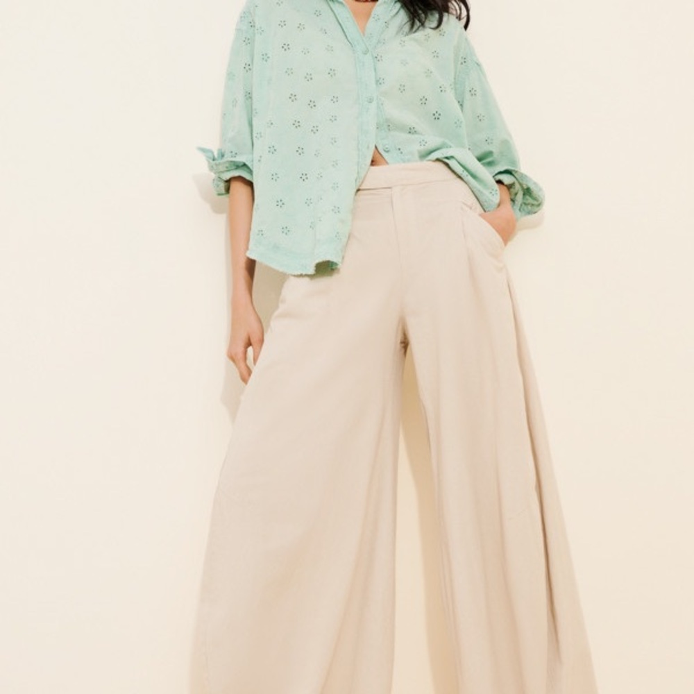 NWOT We The Free Light Green Eyelet Button-Down Shirt - Picture 5 of 8